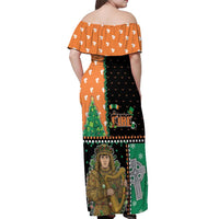Ireland Christmas Off Shoulder Maxi Dress Wren Boy With Shamrock Xmas Tree - Wonder Print Shop