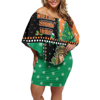 Ireland Christmas Off Shoulder Short Dress Wren Boy With Shamrock Xmas Tree - Wonder Print Shop