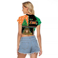 Ireland Christmas Raglan Cropped T Shirt Wren Boy With Shamrock Xmas Tree - Wonder Print Shop