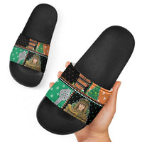 Ireland Christmas Slide Sandals Wren Boy With Shamrock Xmas Tree - Wonder Print Shop