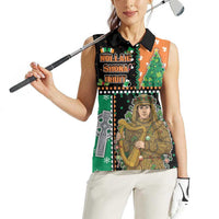 Ireland Christmas Women Sleeveless Polo Shirt Wren Boy With Shamrock Xmas Tree - Wonder Print Shop
