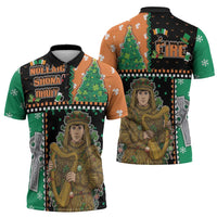 Ireland Christmas Zipper Polo Shirt Wren Boy With Shamrock Xmas Tree - Wonder Print Shop