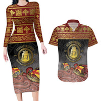 Danish Empire Couples Matching Long Sleeve Bodycon Dress and Hawaiian Shirt Kalmar Union With Viking Patterns - Wonder Print Shop