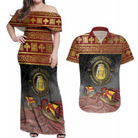 Danish Empire Couples Matching Off Shoulder Maxi Dress and Hawaiian Shirt Kalmar Union With Viking Patterns - Wonder Print Shop