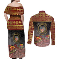Danish Empire Couples Matching Off Shoulder Maxi Dress and Long Sleeve Button Shirt Kalmar Union With Viking Patterns - Wonder Print Shop