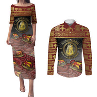 Danish Empire Couples Matching Puletasi and Long Sleeve Button Shirt Kalmar Union With Viking Patterns - Wonder Print Shop