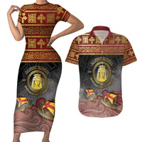 Danish Empire Couples Matching Short Sleeve Bodycon Dress and Hawaiian Shirt Kalmar Union With Viking Patterns - Wonder Print Shop