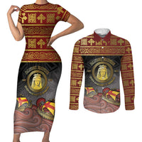 Danish Empire Couples Matching Short Sleeve Bodycon Dress and Long Sleeve Button Shirt Kalmar Union With Viking Patterns - Wonder Print Shop