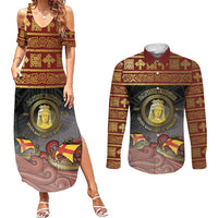 Danish Empire Couples Matching Summer Maxi Dress and Long Sleeve Button Shirt Kalmar Union With Viking Patterns - Wonder Print Shop