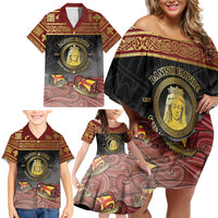 Danish Empire Family Matching Off Shoulder Short Dress and Hawaiian Shirt Kalmar Union With Viking Patterns - Wonder Print Shop