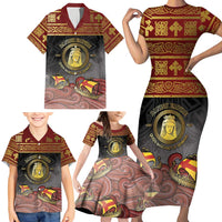 Danish Empire Family Matching Short Sleeve Bodycon Dress and Hawaiian Shirt Kalmar Union With Viking Patterns - Wonder Print Shop