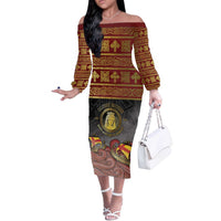 Danish Empire Off The Shoulder Long Sleeve Dress Kalmar Union With Viking Patterns - Wonder Print Shop