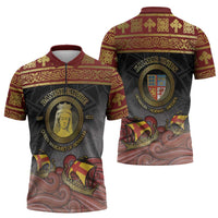 Danish Empire Zipper Polo Shirt Kalmar Union With Viking Patterns - Wonder Print Shop