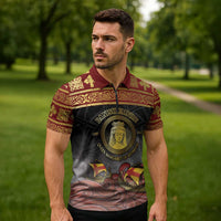 Danish Empire Zipper Polo Shirt Kalmar Union With Viking Patterns - Wonder Print Shop