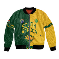 Custom South Africa Football Bomber Jacket Diamond Protea Flower Symmetrical Style