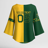 Custom South Africa Football Kimono Sleeve Blouse Diamond Protea Flower Symmetrical Style