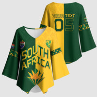 Custom South Africa Football Kimono Sleeve Blouse Diamond Protea Flower Symmetrical Style