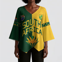 Custom South Africa Football Kimono Sleeve Blouse Diamond Protea Flower Symmetrical Style