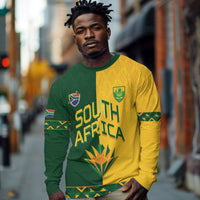 Custom South Africa Football Long Sleeve Shirt Diamond Protea Flower Symmetrical Style