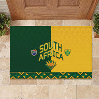 South Africa Football Rubber Doormat Diamond Protea Flower Symmetrical Style