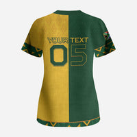 Custom South Africa Football Scrub Top Diamond Protea Flower Symmetrical Style