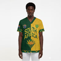 Custom South Africa Football Scrub Top Diamond Protea Flower Symmetrical Style