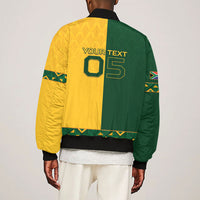 Custom South Africa Football Sleeve Zip Bomber Jacket Diamond Protea Flower Symmetrical Style