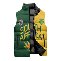 Custom South Africa Football Sleeveless Puffer Jacket Diamond Protea Flower Symmetrical Style