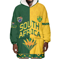 Custom South Africa Football Wearable Blanket Hoodie Diamond Protea Flower Symmetrical Style