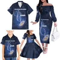 Personalized Falkland Islands Is In My DNA Family Matching Off The Shoulder Long Sleeve Dress and Hawaiian Shirt - Wonder Print Shop