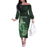 Personalized The British Virgin Islands Is In My DNA Family Matching Off The Shoulder Long Sleeve Dress and Hawaiian Shirt - Wonder Print Shop