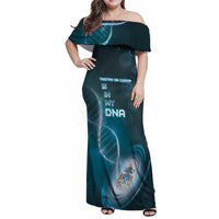 Personalized Tristan Da Cunha Is In My DNA Family Matching Off Shoulder Maxi Dress and Hawaiian Shirt - Wonder Print Shop