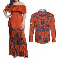 Personalized Astronaut Couples Matching Off Shoulder Maxi Dress and Long Sleeve Button Shirt Space Diving Suit India - Wonder Print Shop