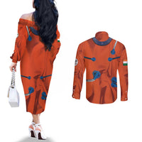 Personalized Astronaut Couples Matching Off The Shoulder Long Sleeve Dress and Long Sleeve Button Shirt Space Diving Suit India - Wonder Print Shop