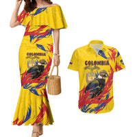 Personalized Colombia Couples Matching Mermaid Dress and Hawaiian Shirt Colombian Andean Condor With Coat Of Arms - Wonder Print Shop