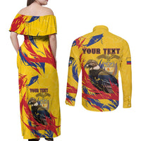 Personalized Colombia Couples Matching Off Shoulder Maxi Dress and Long Sleeve Button Shirt Colombian Andean Condor With Coat Of Arms - Wonder Print Shop