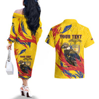 Personalized Colombia Couples Matching Off The Shoulder Long Sleeve Dress and Hawaiian Shirt Colombian Andean Condor With Coat Of Arms - Wonder Print Shop