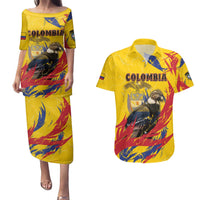 Personalized Colombia Couples Matching Puletasi and Hawaiian Shirt Colombian Andean Condor With Coat Of Arms - Wonder Print Shop