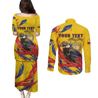 Personalized Colombia Couples Matching Puletasi and Long Sleeve Button Shirt Colombian Andean Condor With Coat Of Arms - Wonder Print Shop