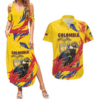 Personalized Colombia Couples Matching Summer Maxi Dress and Hawaiian Shirt Colombian Andean Condor With Coat Of Arms - Wonder Print Shop