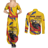 Personalized Colombia Couples Matching Summer Maxi Dress and Long Sleeve Button Shirt Colombian Andean Condor With Coat Of Arms - Wonder Print Shop