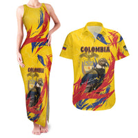 Personalized Colombia Couples Matching Tank Maxi Dress and Hawaiian Shirt Colombian Andean Condor With Coat Of Arms - Wonder Print Shop