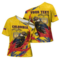 Personalized Colombia Cross Shoulder Shirt Colombian Andean Condor With Coat Of Arms - Wonder Print Shop