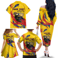 Personalized Colombia Family Matching Off The Shoulder Long Sleeve Dress and Hawaiian Shirt Colombian Andean Condor With Coat Of Arms - Wonder Print Shop