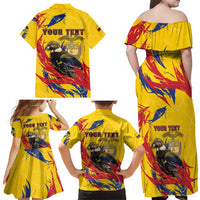 Personalized Colombia Family Matching Off Shoulder Maxi Dress and Hawaiian Shirt Colombian Andean Condor With Coat Of Arms - Wonder Print Shop