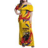 Personalized Colombia Family Matching Off Shoulder Maxi Dress and Hawaiian Shirt Colombian Andean Condor With Coat Of Arms - Wonder Print Shop