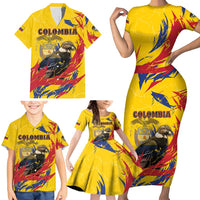 Personalized Colombia Family Matching Short Sleeve Bodycon Dress and Hawaiian Shirt Colombian Andean Condor With Coat Of Arms - Wonder Print Shop