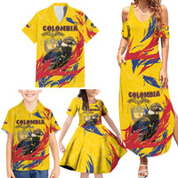 Personalized Colombia Family Matching Summer Maxi Dress and Hawaiian Shirt Colombian Andean Condor With Coat Of Arms - Wonder Print Shop