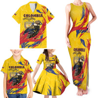 Personalized Colombia Family Matching Tank Maxi Dress and Hawaiian Shirt Colombian Andean Condor With Coat Of Arms - Wonder Print Shop