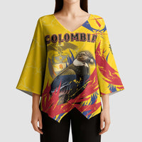 Personalized Colombia Kimono Sleeve Blouse Colombian Andean Condor With Coat Of Arms - Wonder Print Shop